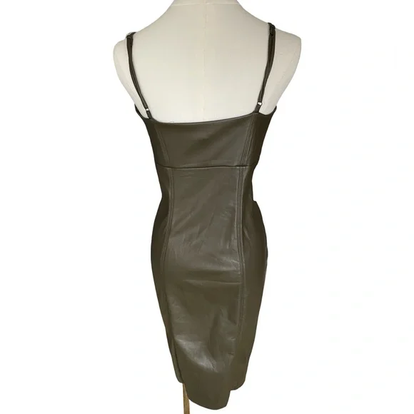NWT Express Body Contour Faux Leather Cami Midi Dress Olive Green Small - Picture 8 of 13